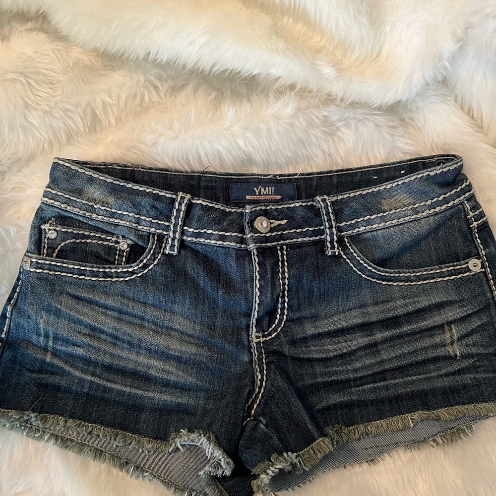 YMI Dark Blue Jean Shorts with Distressed Hem